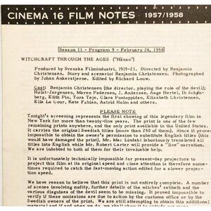 1955 Cinema 16 Film Notes Witchcraft Through The Ages Christensen Original C99